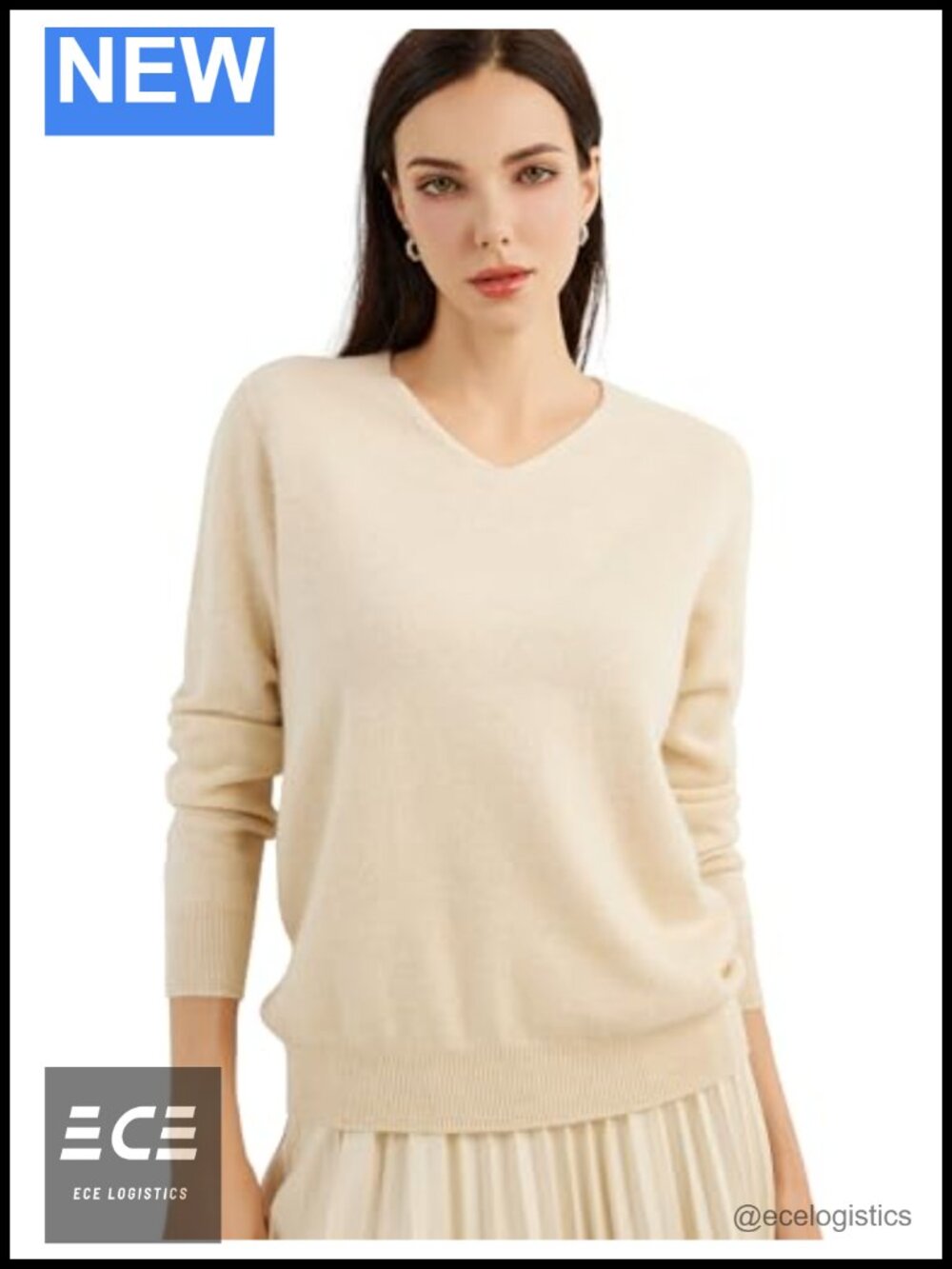 100% Pure Cashmere V-Neck Long Sleeve Sweater Seamless Knit Pullover